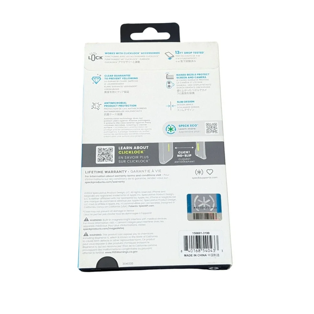 Aa6N Speck Presidio Perfect-Clear MagSafe ClickLock Case Apple iPhone 16, Read⬇️